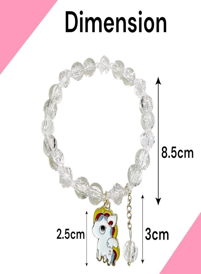 تارا13 سوار TERA13 مزين بالخرز الكريستالي للفتيات والسيدات، سوار بتعليقة وحيد القرن، سوار يد ملون قابل للتمدد والتعديل، طقم أساور للصديقات، هدايا تذكارية للفتيات، سوار صدر لطيف، لون عشوائي (4 قطع) - Image 3